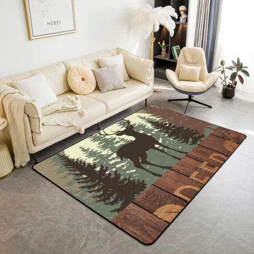 Castle Fairy Alfombra antideslizante para sala de estar, diseño de ciervos salvajes, pinos de la selva, alfombra antideslizante para sala de estar,