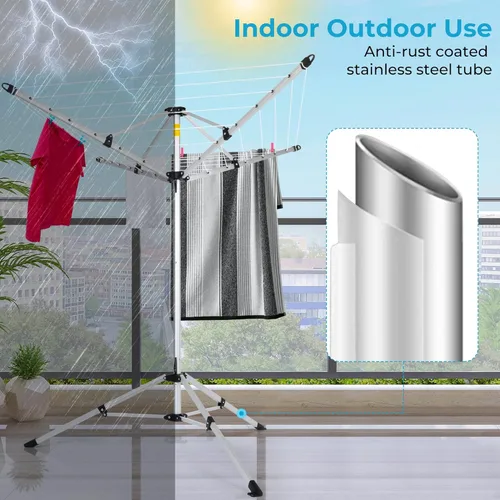 Miniatura 7 de JS HANGER Tendedero portátil de aluminio de 4 brazos con estaca de tierra, bolsa de transporte, 28 líneas con tendedero para paraguas de 65 pies