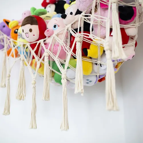 Miniatura 5 de Red o Hamaca para Animales de Peluche - Almacenamiento de Juguetes de Macramé, Organizador de Peluche, Red Colgante de Esquina, Guardería Bohemia