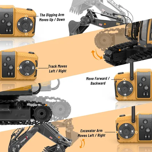 Miniatura 3 de kolegend Juguete de excavadora a control remoto 3 en 1 de 14 canales, juguete de excavadora RC para niños de 3 a 12 años con balde/garra/taladro