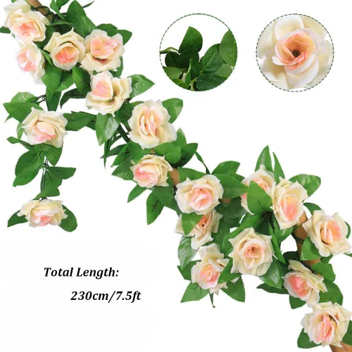 Miniatura 4 de YRIOWMI 10 guirnaldas de rosas falsas, flores artificiales de vid de 7.5 pies, para mesa, telón de fondo de boda, arco, pared, fiesta, manto, Champán