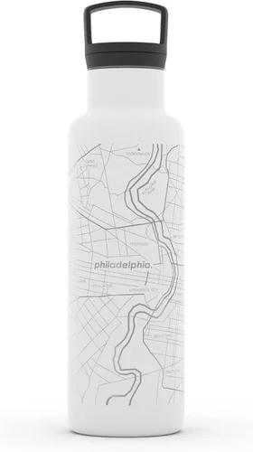 Miniatura 127 de Well Told Botella de agua aislada con mapa de Washington DC grabado, botella de acero inoxidable grabada (21 onzas, blanco) botella aislada de mapa