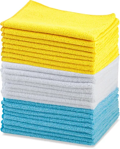 Miniatura 13 de Paños de limpieza de microfibra Amazon Basics, no abrasivos, reutilizables y lavables, paquete de 48, azul/blanco/amarillo, 16 x 12 pulgadas
