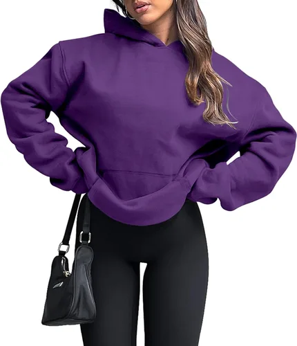 Miniatura 86 de onlypuff Sudadera casual con capucha para mujer, de manga larga, con bolsillo de canguro, hombro caído