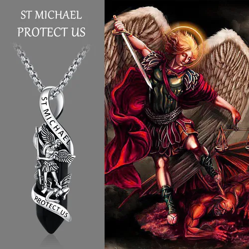 Miniatura 256 de Odinstone Collar de plata de ley 925 con medalla de San Miguel/San Cristóbal/San Benito/Crucifijo de Jesús/San Uriel/Arcángel Rafael para hombres