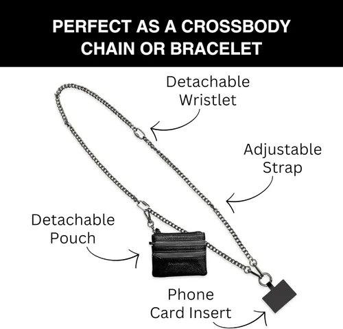 Miniatura 3 de Save the Girls Clip and Go - Cadena de metal para teléfono con bolsa (Gun Metal - Bolsa Negra) – Elegante cordón crossbody para teléfono con Cadena