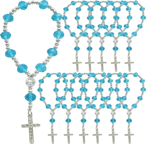 Miniatura 12 de 12 pulseras de rosario de cristal con diamantes de imitación, cruz, bautismo, boda, primera comunión, recuerdo de quinceañera, regalo conmemorativo