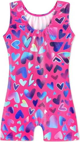 Miniatura 143 de HOZIY - Leotardos de gimnasia con pantalones cortos brillantes para niñas pequeñas; estampados de unicornio, aurora, arco iris, sirena, dinosaurio