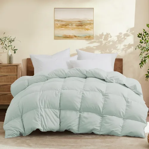 Miniatura 17 de Joysoul Edredón de plumón tamaño Queen – Relleno de plumón de ganso ultra suave y fibra de plumas para todas las estaciones, relleno de edredón azul