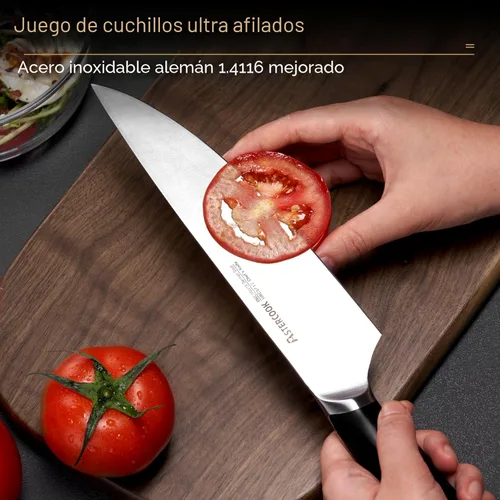 Miniatura 2 de Astercook Juego de cuchillos de cocina con bloque y afilador doble, 15 cuchillos de acero inoxidable alemán de hoja afilada, aptos para Premium