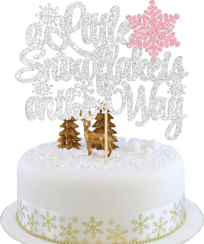 Miniatura 11 de 1 unidad de decoración de pastel de copo de nieve de "Bebé, hace frío afuera" con purpurina, decoración de pastel de baby shower de invierno
