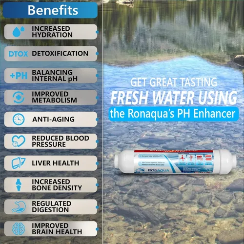 Miniatura 8 de Filtro alcalino universal de repuesto de agua en línea de 10 pulgadas, potenciador de pH y remineralizador, filtro de poste para sistema de ósmosis