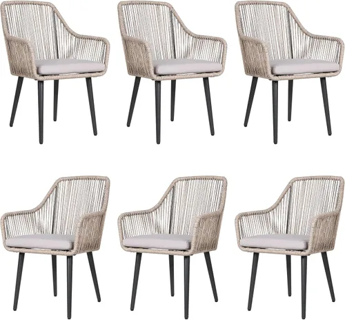 Miniatura 10 de JOIVI Juego de 2 sillas de comedor para patio, sillas de ratán al aire libre con reposabrazos y cojines para césped exterior, jardín, patio