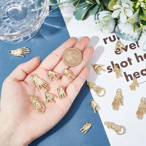 Miniatura 3 de SUNNYCLUE 1 caja de 36 piezas de 6 estilos de dijes contra el mal de ojo, gesto de mano, dije de victoria para hacer joyas, dijes, collares, aretes