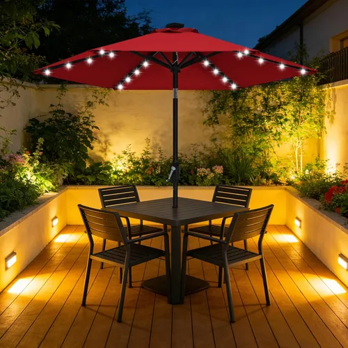 Miniatura 9 de ABCCANOPY Sombrillas solares duraderas para patio con 24 luces LED de 7.5 pies con 6 varillas resistentes (borgoña)