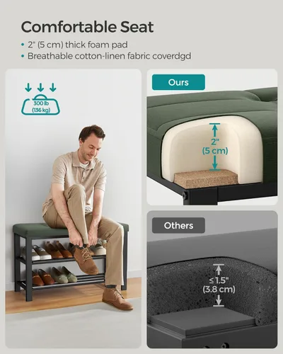 Miniatura 4 de SONGMICS Banco de zapatos, banco de almacenamiento, banco de entrada con cojín, estante para zapatos con asiento, ahorro de espacio, estilo moderno