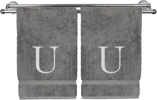 Miniatura 69 de Toalla de mano monogramada, regalo personalizado, juego de 2 - Toalla bordada con letra de bloque dorada - Extra absorbente 100% algodón turco