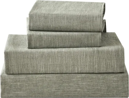 Sábanas de lino de mezcla de algodón lavado a la piedra con textura flameada, sábanas de algodón transpirable y suave, cómodas para todas las Verde