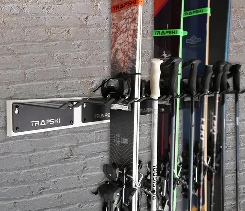 Miniatura 6 de TRAPAWAY Estante de pared Capacidad para 3 pares de esquís o tablas de snowboard por Bindings Organizador de garaje para herramientas,
