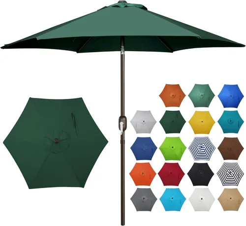 Miniatura 16 de Blissun sombrilla de patio de 7.5 pies, sombrilla de jardín, sombrilla de mercado al aire libre con botón de inclinación y manivela, gris oscuro