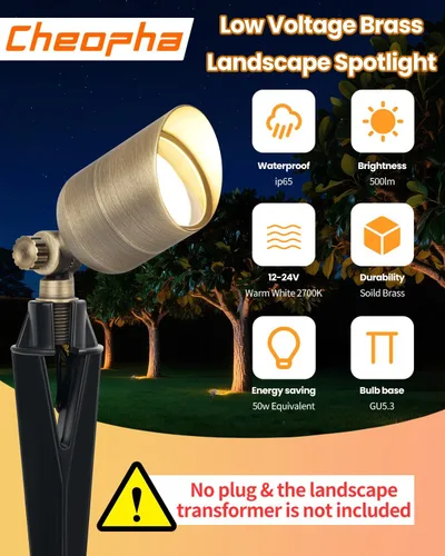 Miniatura 2 de Cheopha Foco exterior de bajo voltaje de latón macizo, iluminación de paisaje de 12 V, luz de bajo voltaje de tamaño compacto con bombilla LED MR16