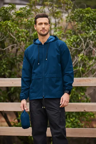 Miniatura 2 de COOFANDY Chaqueta impermeable plegable para hombre impermeable con capucha ligera clásica para ciclismo