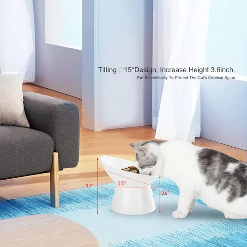 Miniatura 7 de Cuencos elevados desmontables para gatos, tazón elevado para comida de gatos inclinado 15° anti-vómito, amigable con los bigotes, platos ajustables