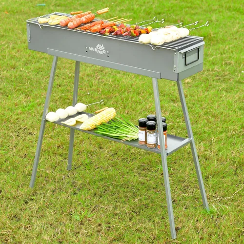 Miniatura 2 de WILLBBQ Parrilla de carbón para fiestas de portón trasero, patio, barbacoas de playa, reuniones de patio trasero, barbacoa de acero aleado, barbacoa