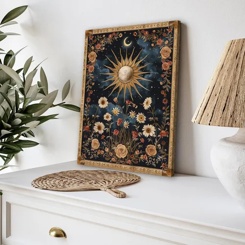 Miniatura 5 de Arte de pared celestial de sol oscuro y luna con tarot gótico espiritual, pintura de bruja, astrología, póster místico, impresiones en lienzo