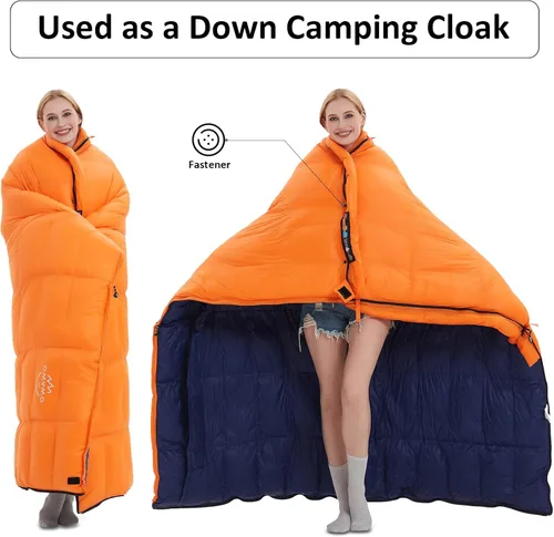 Miniatura 4 de 0 20 Degrees F Down Sleeping Bag for Adults,4 Season Rectangle Down Sleeping Bag for Camping Hiking Naranja/Cremallera Derecha