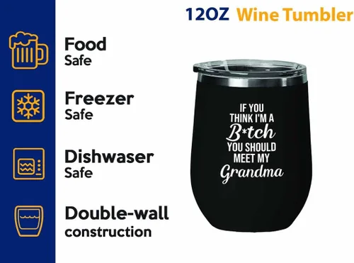 Miniatura 2 de Funny grandma Black Edition Wine Tumbler 12oz - should meet my grandma - Family Squad Fam Thank You Gift Siblings Parents Grandparents Funny grandma