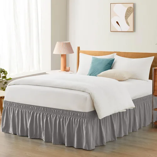 Miniatura 13 de Entisn Falda de cama ajustable negra para cama Twin y Twin XL - con caída entallada de 14 pulgadas, faldas de cama envolventes con cinturón elástico
