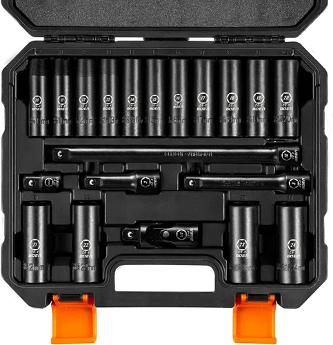 Miniatura 2 de Boen Juego de 35 piezas de llaves de impacto, unidad de 1/2 pulgada y unidad de 3/8 pulgadas SAE (1/4" a 1") y métricas (0.394-0.945 in), barras