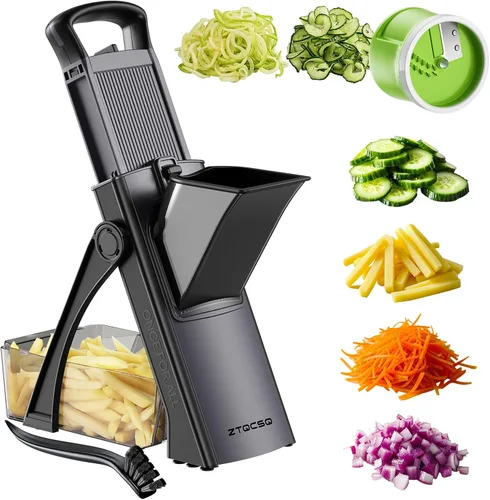 [Todo en 1] Versión mejorada de rebanador de mandolina seguro para la cocina, grosor ajustable y espiralizador, rebanador de verduras, mandolina de