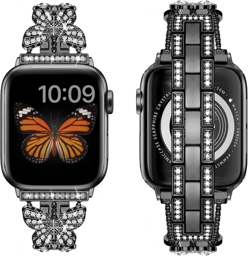 Miniatura 2 de Compatible con Dressy Designer Bling Apple Watch Band para mujeres y hombres, 1.575 pulgadas, 1.614 pulgadas, 1.496 pulgadas, correas de mariposa