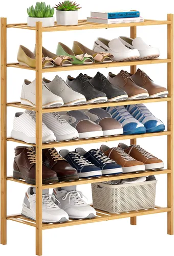 Miniatura 18 de Zapatero de bambú apilable para zapatos, organizador de almacenamiento para unidad, entrada, pasillo y armario, estante resistente independiente