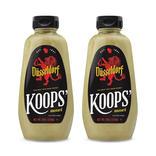 Koops' Mostaza Dusseldorf - Mostaza Bratwurst de estilo alemán, sin gluten, kosher, fabricada en Estados Unidos, a partir de semillas de mostaza de