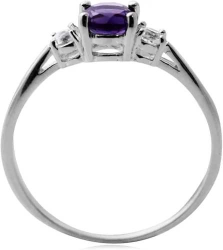 Miniatura 3 de Silvershake Anillo pequeño de plata de ley 925 con amatista africana natural y topacio blanco, Plata