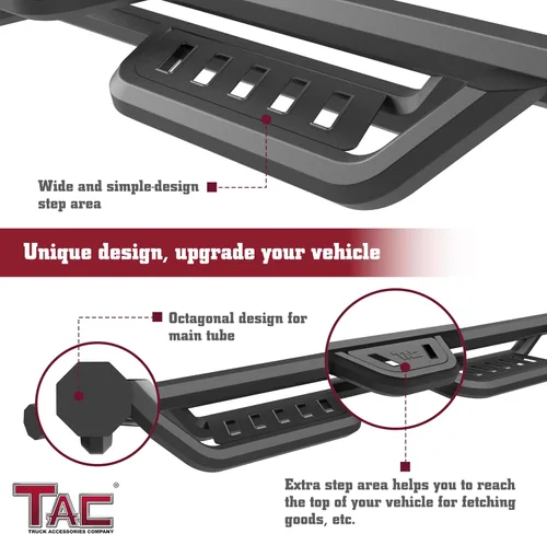 Miniatura 5 de TAC - Estribos Gen5HD con caída de 4 pulgadas, compatibles con Toyota Tacoma 2024-2026 de doble cabina (modelo híbrido incluido), escalones