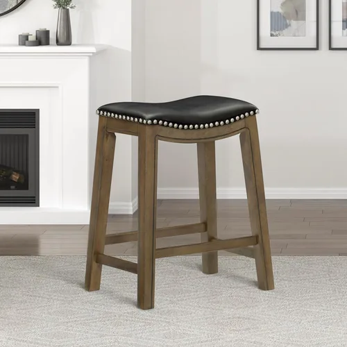 Miniatura 2 de Homelegance Ordway Taburete de Altura de Mostrador de Madera Maciza - Taburete de Cocina Saddle, Taburetes de Altura de Mostrador para Comedor, Negro