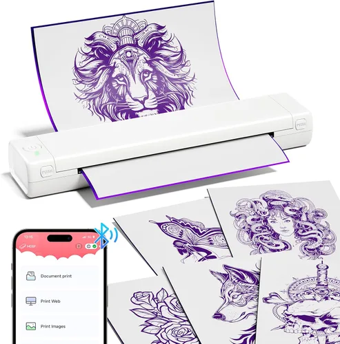 COLORWING M08F - Impresora inalámbrica portátil de plantillas de tatuajes, máquina térmica sin tinta Bluetooth para plantillas de tatuajes con 10