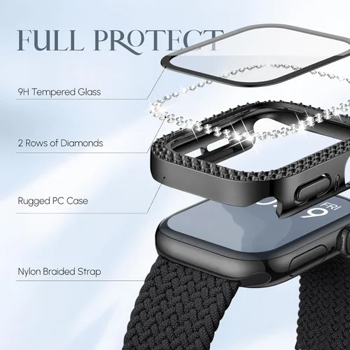 Miniatura 4 de Correa trenzada elástica compatible para bandas de Apple Watch para mujeres y estuche de 40 mm, 41 mm, 42 mm, 44 mm, 45 mm, 46 mm, protector