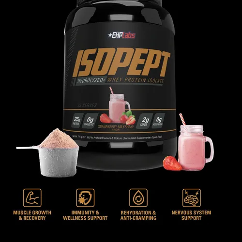 Miniatura 4 de IsoPept Proteína de Suero Hidrolizada en Polvo por EHPlabs - 100% Aislado e Hidrolizado de Proteína de Suero, 27g de Proteína, Sin OMG, Sin Gluten