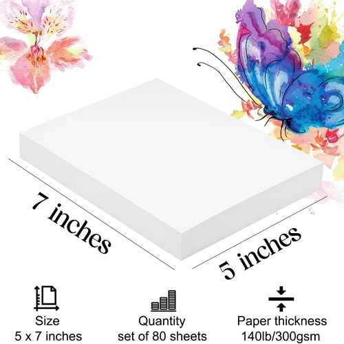 Miniatura 4 de Papel de acuarela de 5 x 7 pulgadas, 80 hojas, papel de artista pesado de 140 libras/300 GSM, papel de algodón natural de prensa en frío