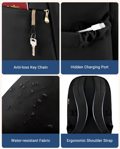Miniatura 5 de LIGHT FLIGHT Mochila de viaje para mujer, mochila para laptop de 15.6 pulgadas con orificio de carga USB, resistente al agua, mochila negra de gran