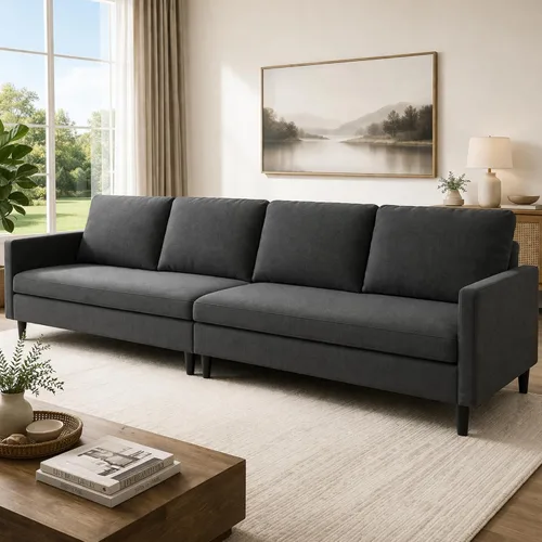 Gizoon Sofá modular modular en forma de L, sofá cama moderno de 4 asientos con módulos desmontables, tela de tela de rizo, 6 patas para sala de Gris