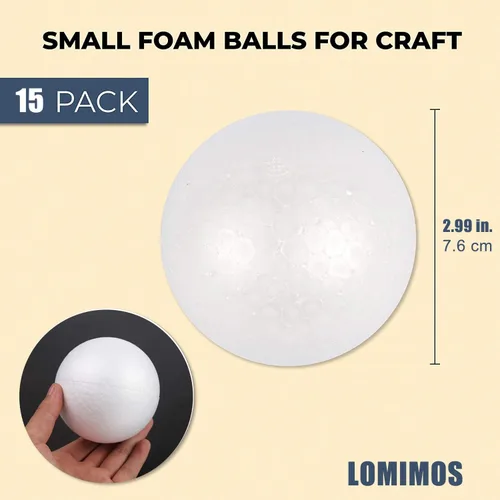 LOMIMOS 15 bolas de espuma blanca de 3 pulgadas para artes y manualidades, manualidades, adornos, decoración, proyectos escolares, Pascua,