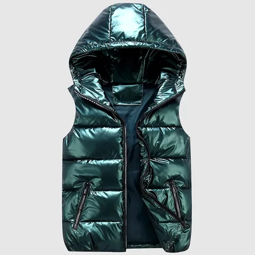 Miniatura 2 de niceone - Chaleco acolchado de cuero para mujer, sin mangas, con cremallera, con capucha, ligero, para invierno, chaqueta