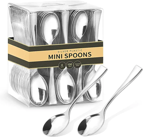 Miniatura 9 de Mini Cucharas de Plástico Dorado de 4 Pulgadas, Paquete de 100 Cucharas Pequeñas de Degustación Resistentes para Postres de Fiesta, Aperitivos