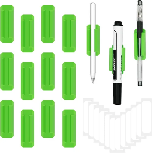 Miniatura 13 de Paquete de 12 soportes para bolígrafos para escritorio, portalápices de silicona con 12 calcomanías adhesivas adicionales, soporte adhesivo